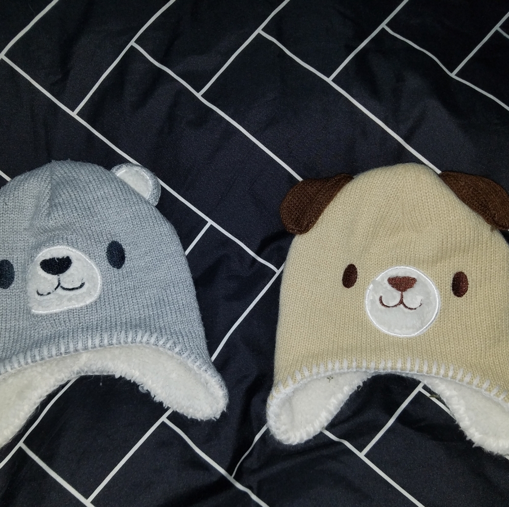 2 fleece-lined winter hats for baby
